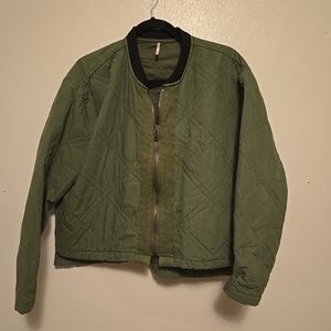 Free People Military Bomber Jacket Quilted Army Green XS